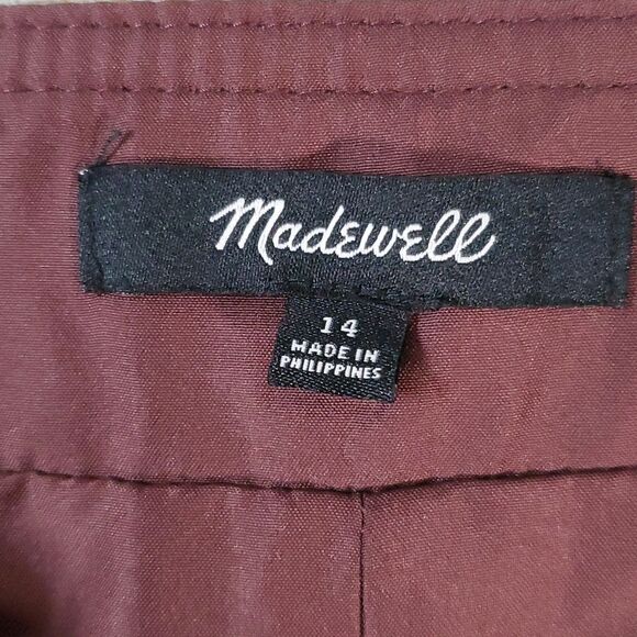 Madewell Fireside Wool Blend Mini Skirt Maroon Burgundy Zipper Pockets Size 14 - Picture 11 of 14